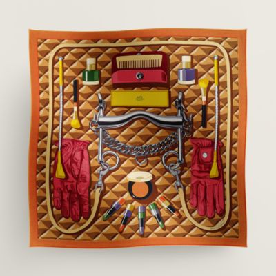 I538 エルメス ロゴ入り 大判 スカーフ ブラウン レディース